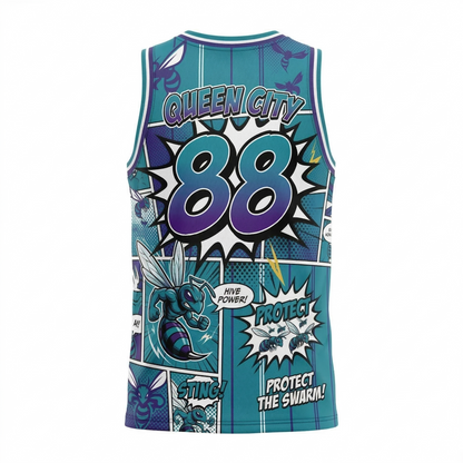 Unisex Charlotte Basketball Jersey - Retro Comic Art "Buzz City" AOP Tank Top