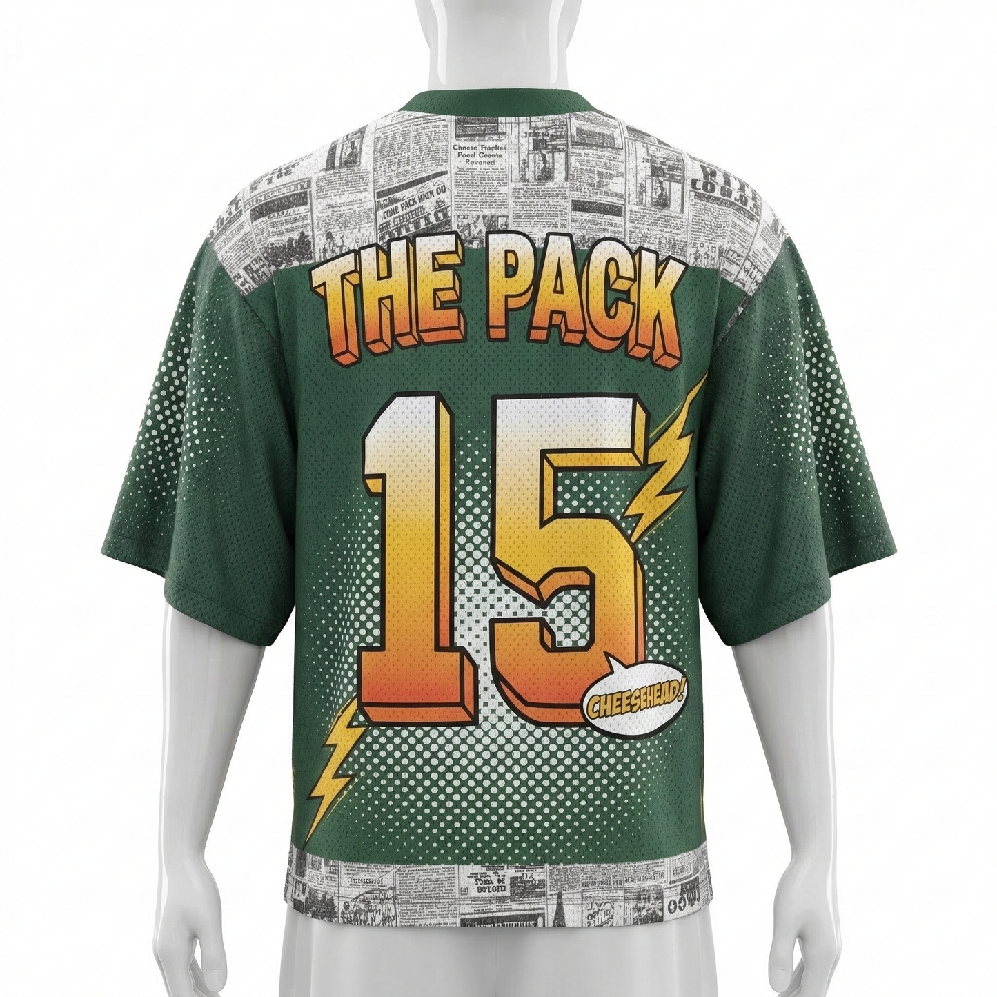 Vintage Titletown Green and Gold Football Jersey - 90s Comic Style Retro Graphic AOP