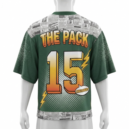 Vintage Titletown Green and Gold Football Jersey - 90s Comic Style Retro Graphic AOP