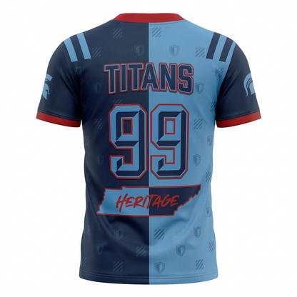 Unisex Nashville Music City Gridiron Heritage Football Jersey - Two-Tone Blue & Red Graphic All-Over Print