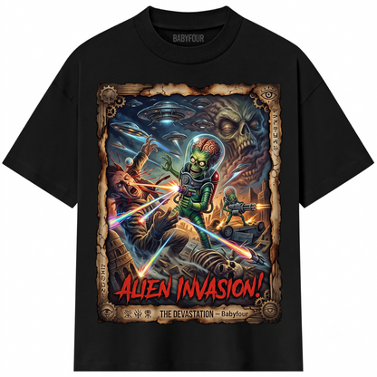 Vintage Sci-Fi Alien Invasion Graphic Tee - Retro Martian Brain Monster Unisex T-Shirt