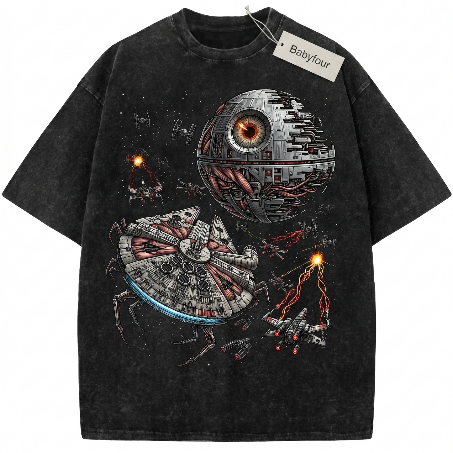 Biomechanical Space Monster vs Extraterrestrial Hunter Vintage Graphic T-Shirt  Unisex Retro Sci-Fi Horror Movie Tee