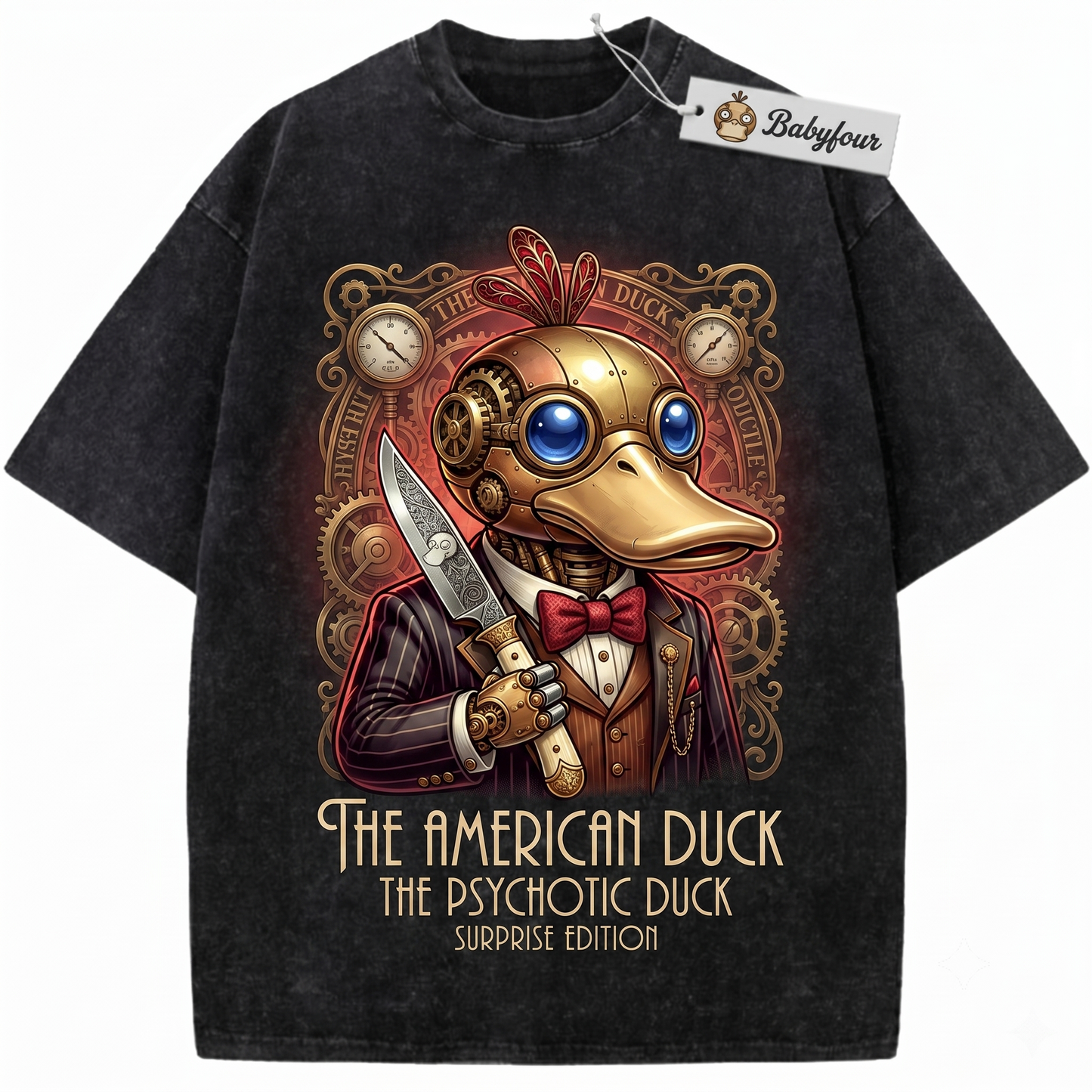 Funny Yellow Duck Anime Graphic Vintage Wash Style Casual Unisex T-Shirt