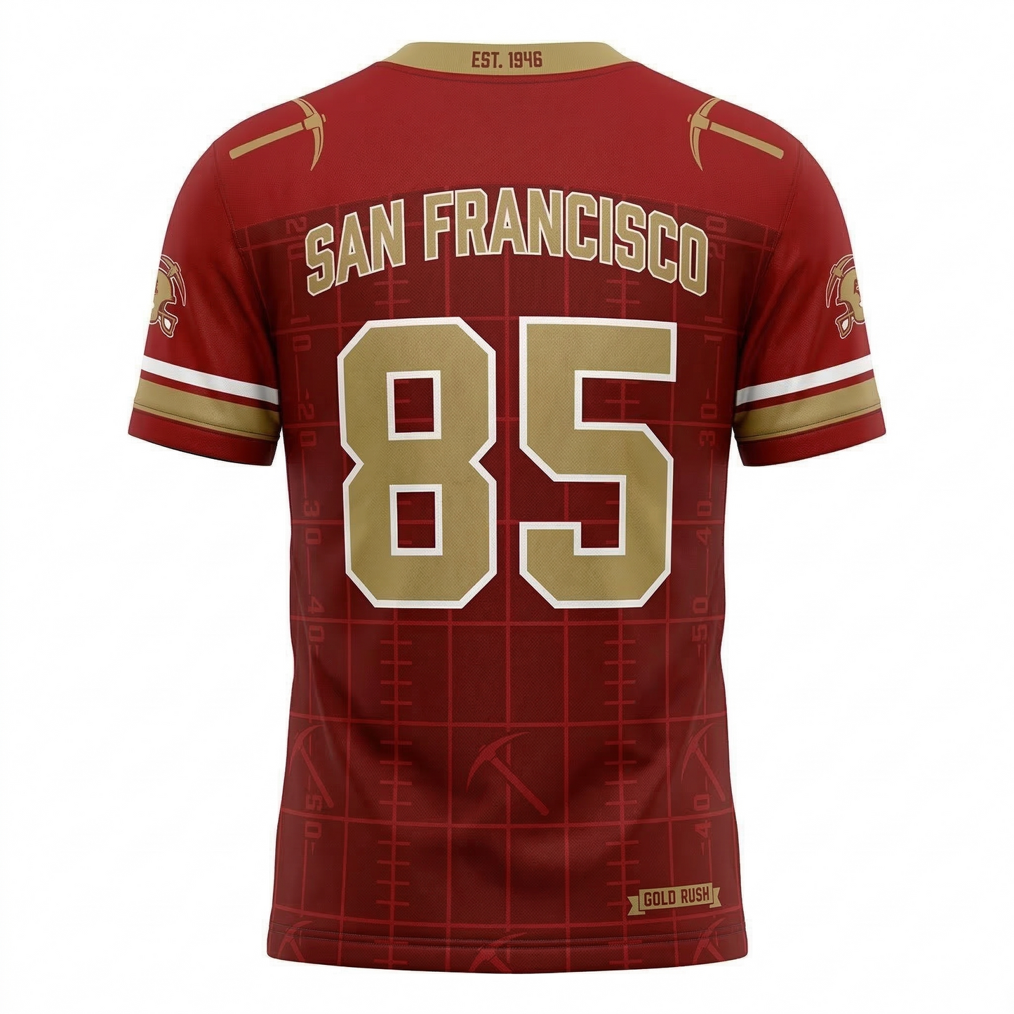 Bay Area Gold Rush American Football Jersey - Premium Unisex Red & Gold AOP Gridiron Shirt