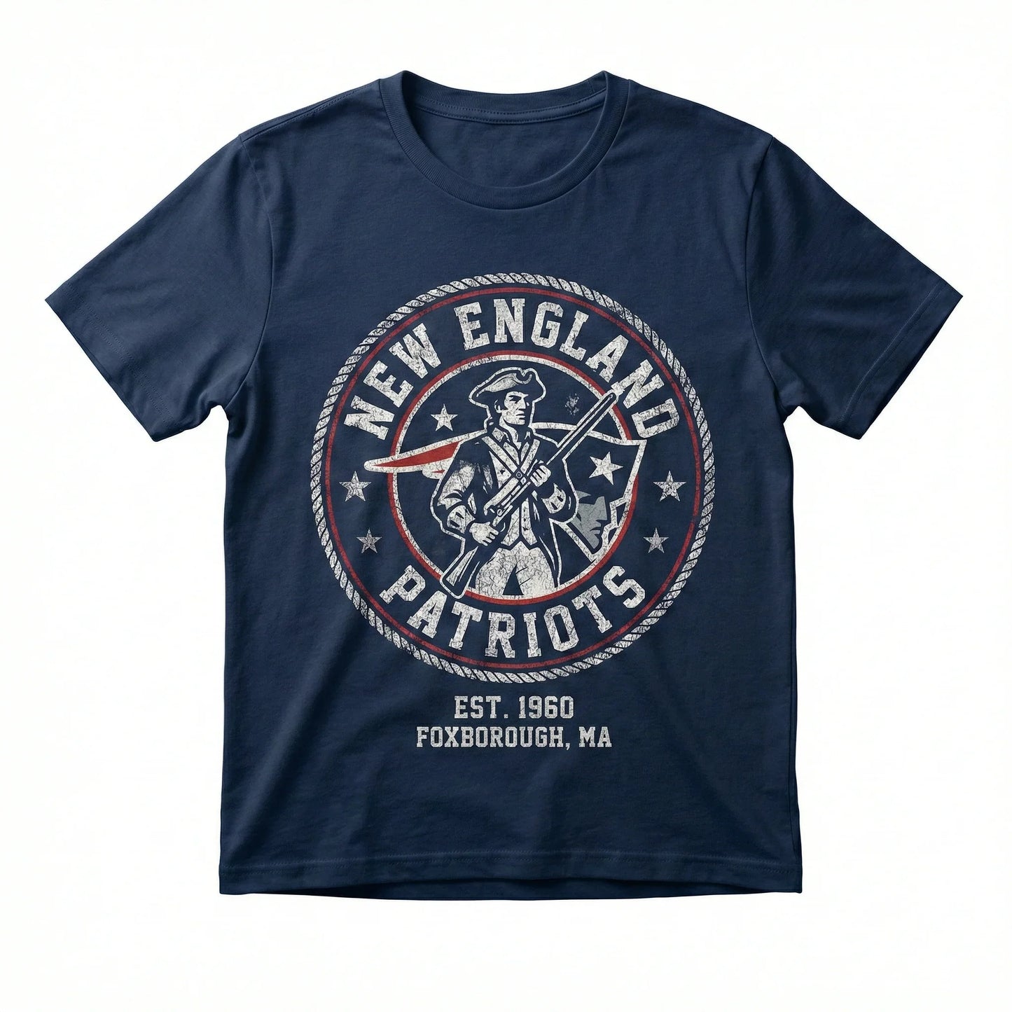 New England Patriots Fan Gear Vintage Distressed Graphic T-Shirt | Multiple Colors & Styles