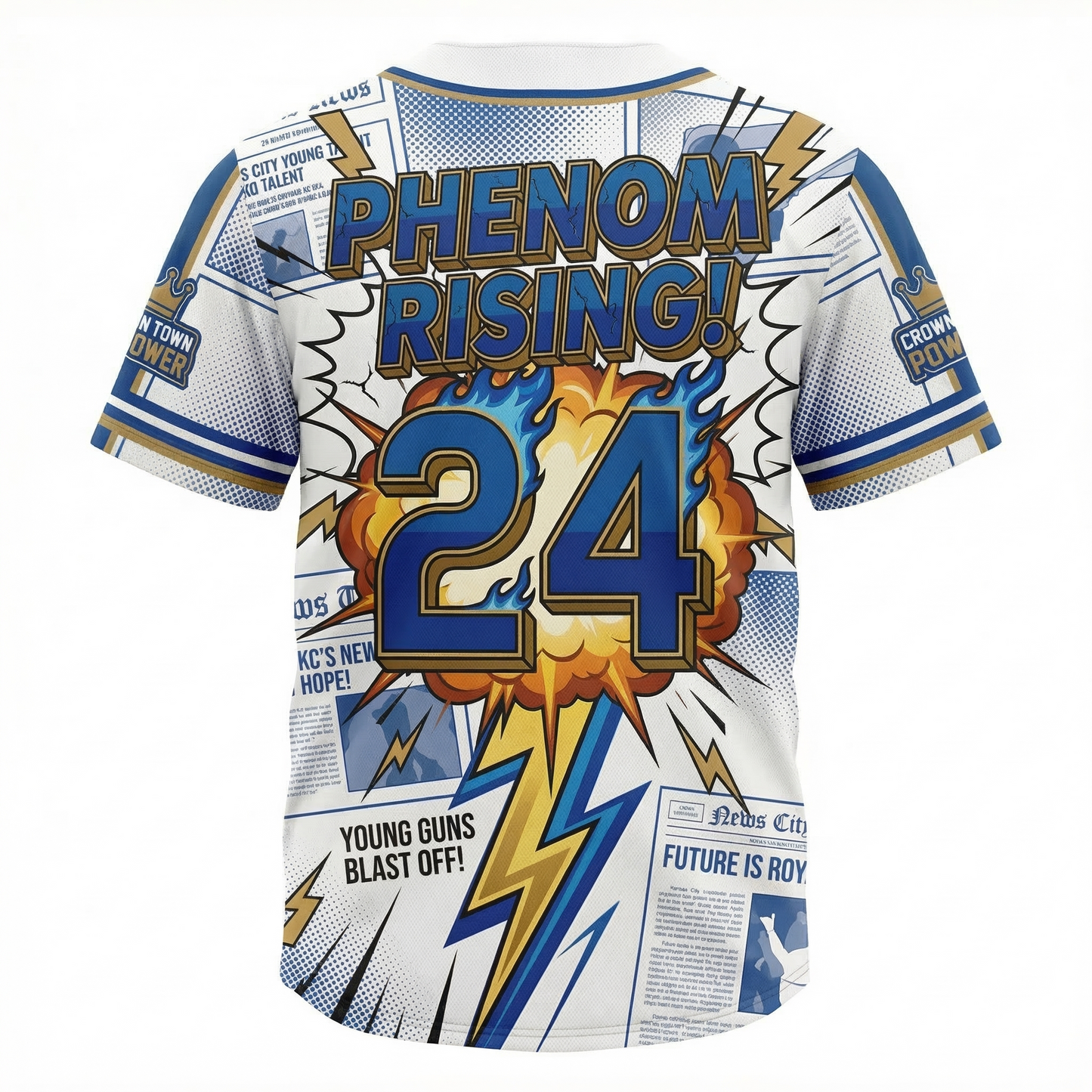 Unisex KC Royal City Baseball Button-Up Jersey - 90s Bootleg Comic Art Action Graphic Shirt