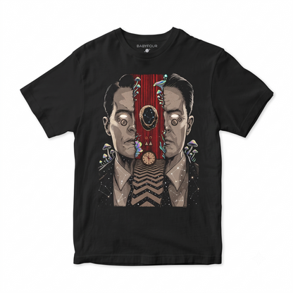 Mysterious Red Room Retro Graphic Tee - Vintage Detective Chevron Floor Cult TV Series Unisex T-shirt
