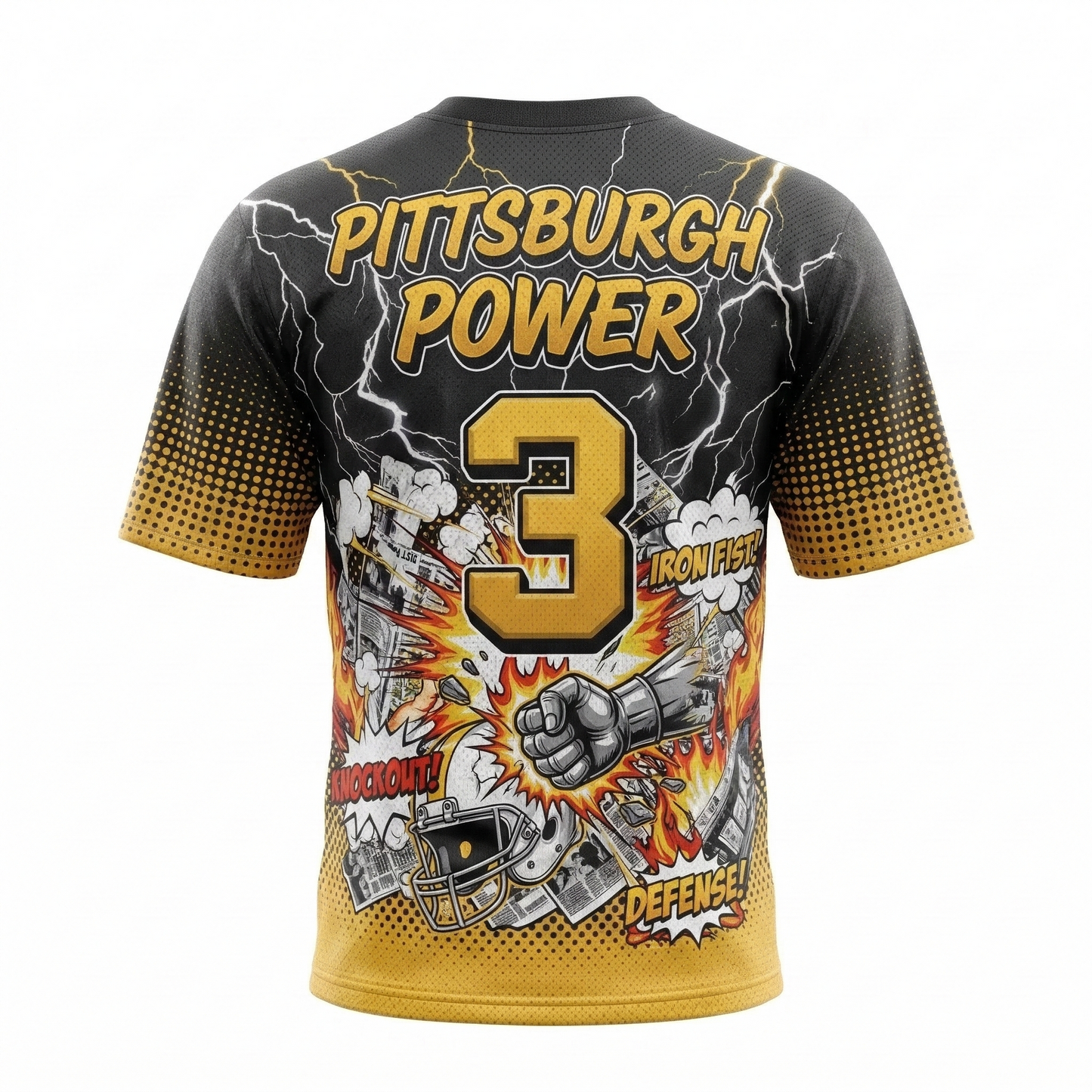 Steel City Blitz Gridiron Comic Style V-Neck Football Jersey | 90s Bootleg Black and Gold Football Shirt