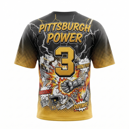 Steel City Blitz Gridiron Comic Style V-Neck Football Jersey | 90s Bootleg Black and Gold Football Shirt
