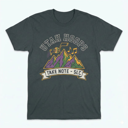 Utah Basketball Fan Apparel - "Take Note" Mountain Retro Design - T-Shirt, Hoodie, Sweatshirt, Tank Top, Long Sleeve Variants