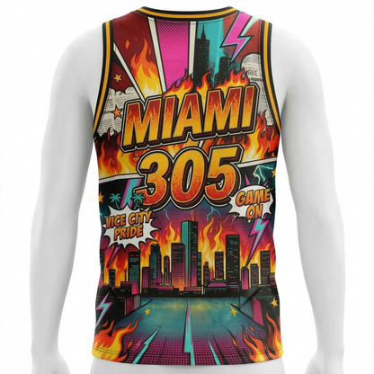 Men's Miami Vice Culture Comic Book Style Basketball Tank Top Jersey - Heat Nation Apparel