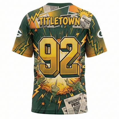 Football Jersey - 90s Comic Style "Titletown Gridiron" Graphic Tee - Ultimate Fan Apparel