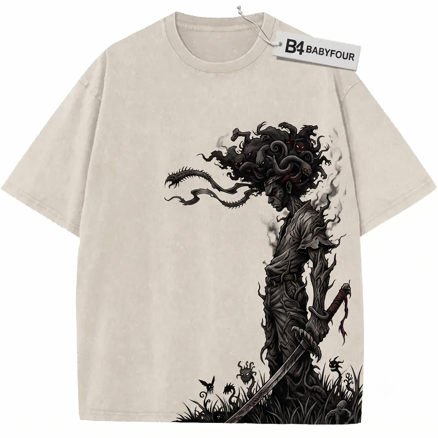 Classic Anime Sword Fighter Vintage Graphic Tee, Retro Samurai Afro Hair Apparel - Unisex T-shirt