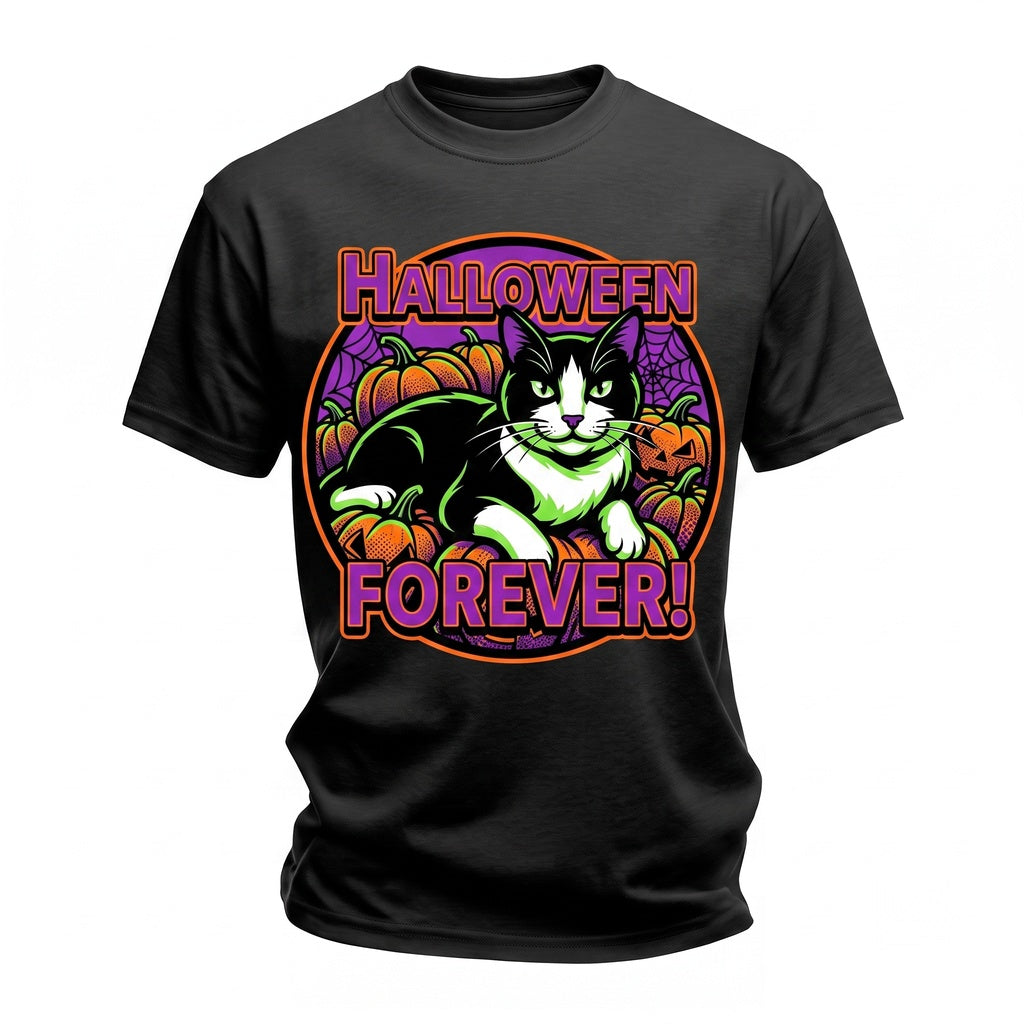 Halloween Spooky Season Retro Gothic Black White Tuxedo Cat Pet Lover Graphic Forever Unisex TShirt