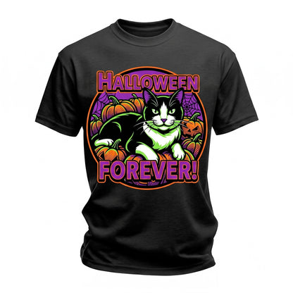 Halloween Spooky Season Retro Gothic Black White Tuxedo Cat Pet Lover Graphic Forever Unisex TShirt