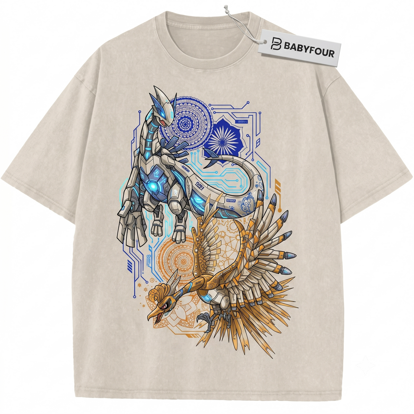 Legendary Guardian Birds Retro Graphic Tee - Vintage Silver & Gold Anime Unisex T-Shirt
