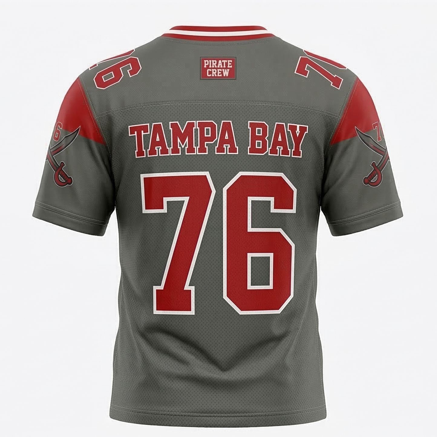 Tampa Bay Gridiron Heritage Football Fan Jersey - Pirate Nation Pewter & Red - Unisex S-3XL