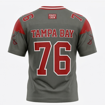 Tampa Bay Gridiron Heritage Football Fan Jersey - Pirate Nation Pewter & Red - Unisex S-3XL