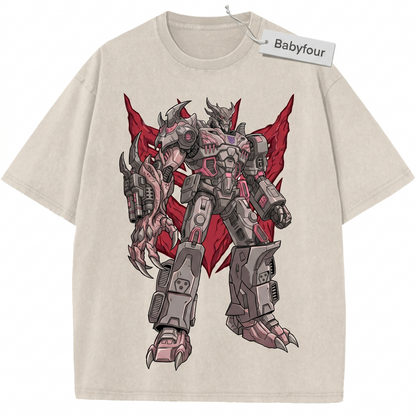 Vintage Sci-Fi Mecha Robot Destruction T-Shirt, Retro Cyber Action Graphic Unisex Tee