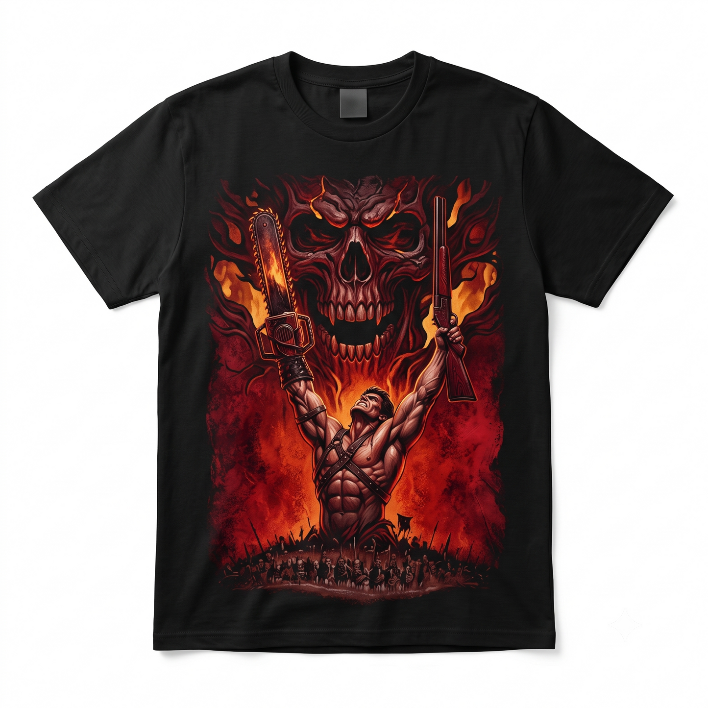 Retro 90s Cult Horror Movie Graphic Tee, Vintage Y2K Medieval Knight Skeleton Double Sided Print Grunge Tee - Unisex T-shirt