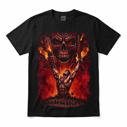Retro 90s Cult Horror Movie Graphic Tee, Vintage Y2K Medieval Knight Skeleton Double Sided Print Grunge Tee - Unisex T-shirt