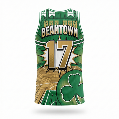 Vintage Boston Hoops "Green Legacy" Comic Art All-Over Print Basketball Jersey