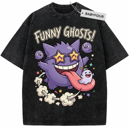 Vivid Purple Ghost Monsters Graphic Shirt - Vintage 1990s Anime Fan Streetwear - Unisex T-shirt