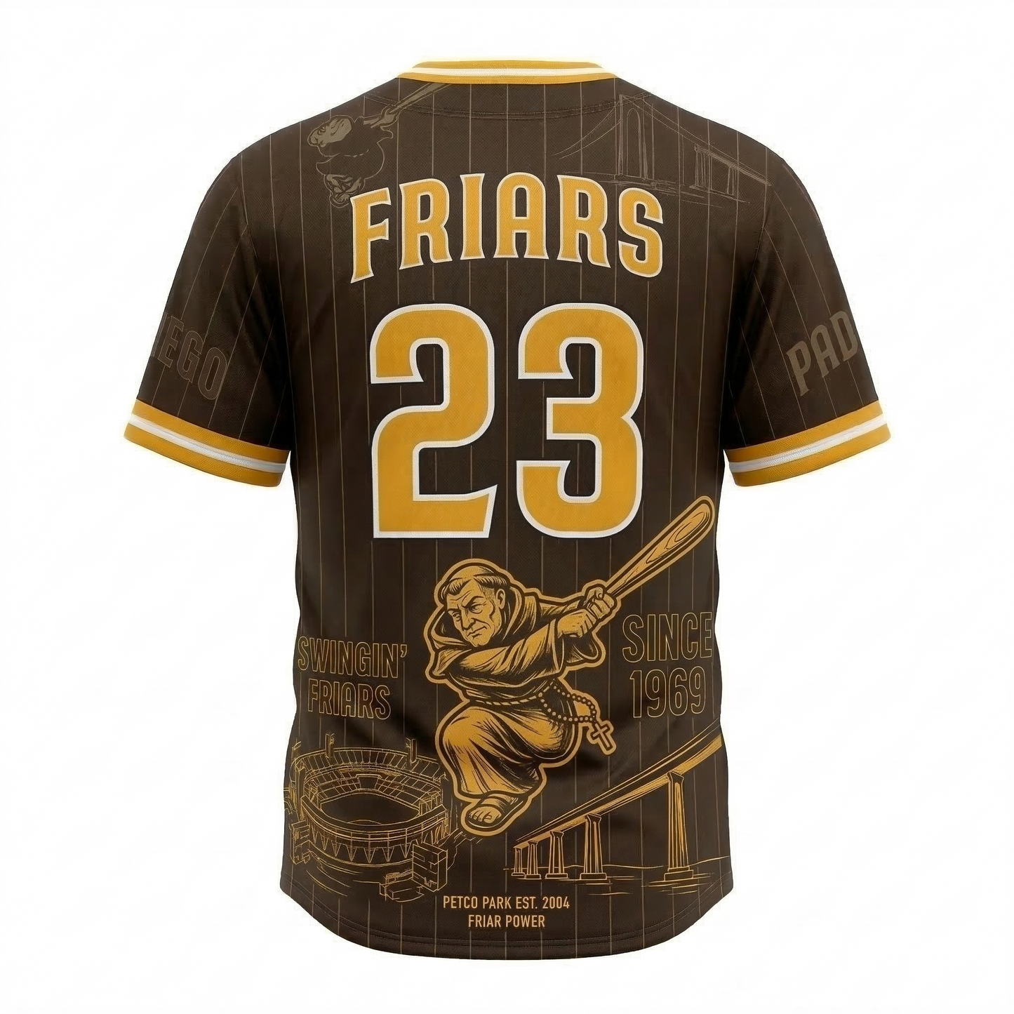 San Diego Baseball Retro Heritage Jersey - Classic Brown & Gold All-Over Print Friar Fan Shirt - Men's/Women's Sports Apparel