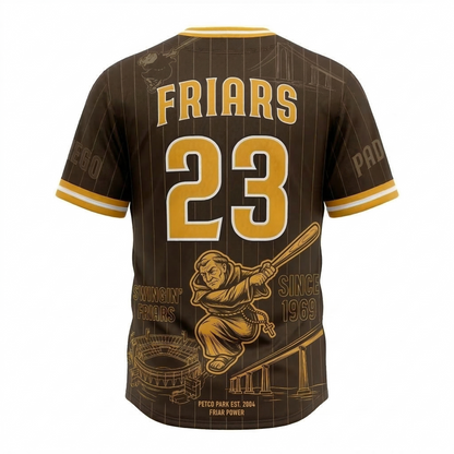 San Diego Baseball Retro Heritage Jersey - Classic Brown & Gold All-Over Print Friar Fan Shirt - Men's/Women's Sports Apparel