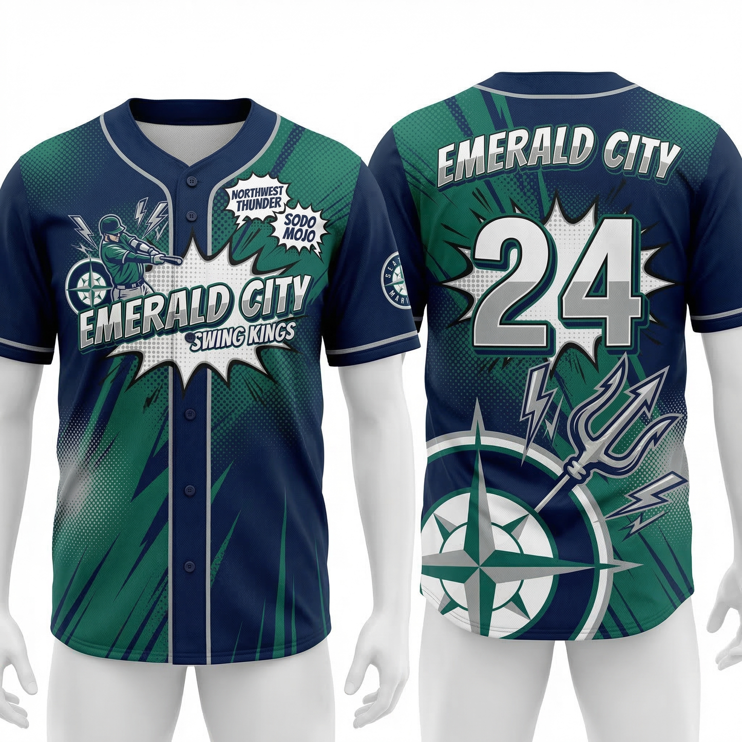 Vintage Emerald City Maritime Baseball Jersey - 90s Comic Style Graphic Button-up Shirt - Unisex Hype Apparel