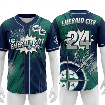 Vintage Emerald City Maritime Baseball Jersey - 90s Comic Style Graphic Button-up Shirt - Unisex Hype Apparel