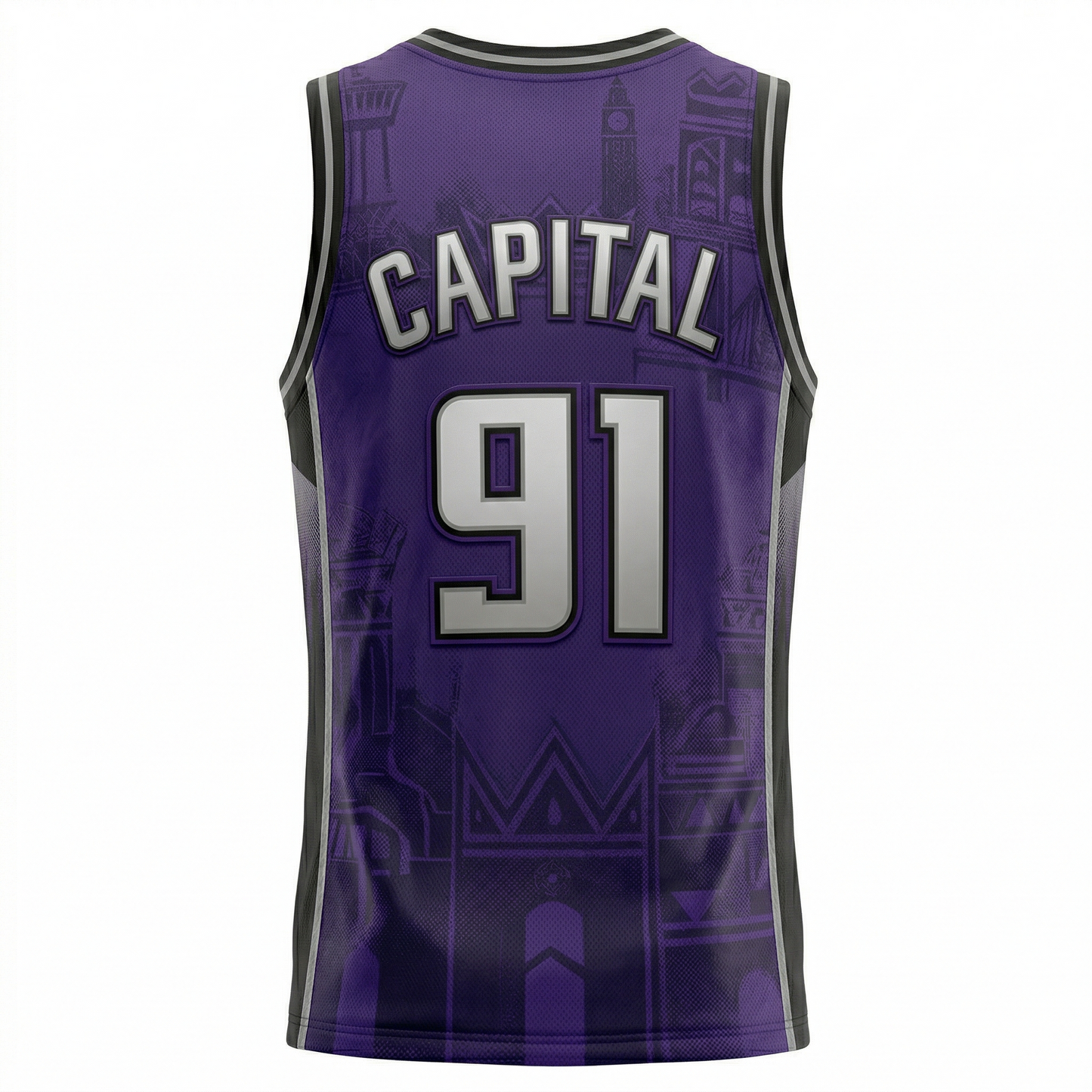 Unisex Sac Town Heritage Basketball Jersey AOP - Vintage Purple Hoops Apparel