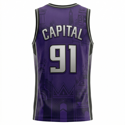 Unisex Sac Town Heritage Basketball Jersey AOP - Vintage Purple Hoops Apparel