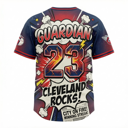 Unisex 90s Bootleg "The Land" Baseball Button-Up Jersey - Vintage Comic Heavy Hitter AOP Graphic Shirt