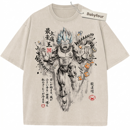 Vintage Japanese Ink Wash Warrior Prince Graphic Tee - Retro Anime Inspired Sumi-e Style Unisex T-shirt