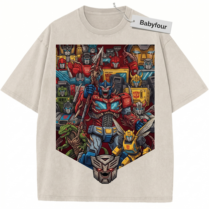 Vintage 80s Transforming Mecha Robot T-Shirt, Retro Cyber Defender Sci-Fi Graphic Unisex Tee