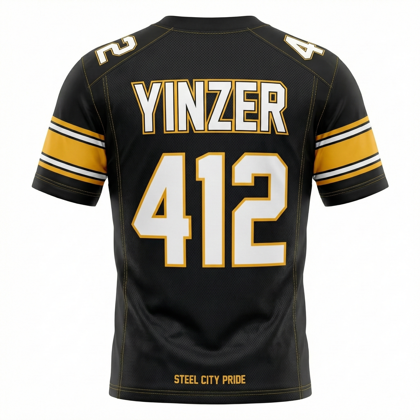 Steel City Gridiron Slogan Jersey | Black & Yellow Game Day Football Shirt | Yinzer Nation AOP Custom Apparel