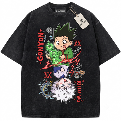 Retro Anime Hunter Zoldyck & Freecss Graphic Tee, Vintage 90s Japanese Manga Style Graphic Print - Unisex Tshirt