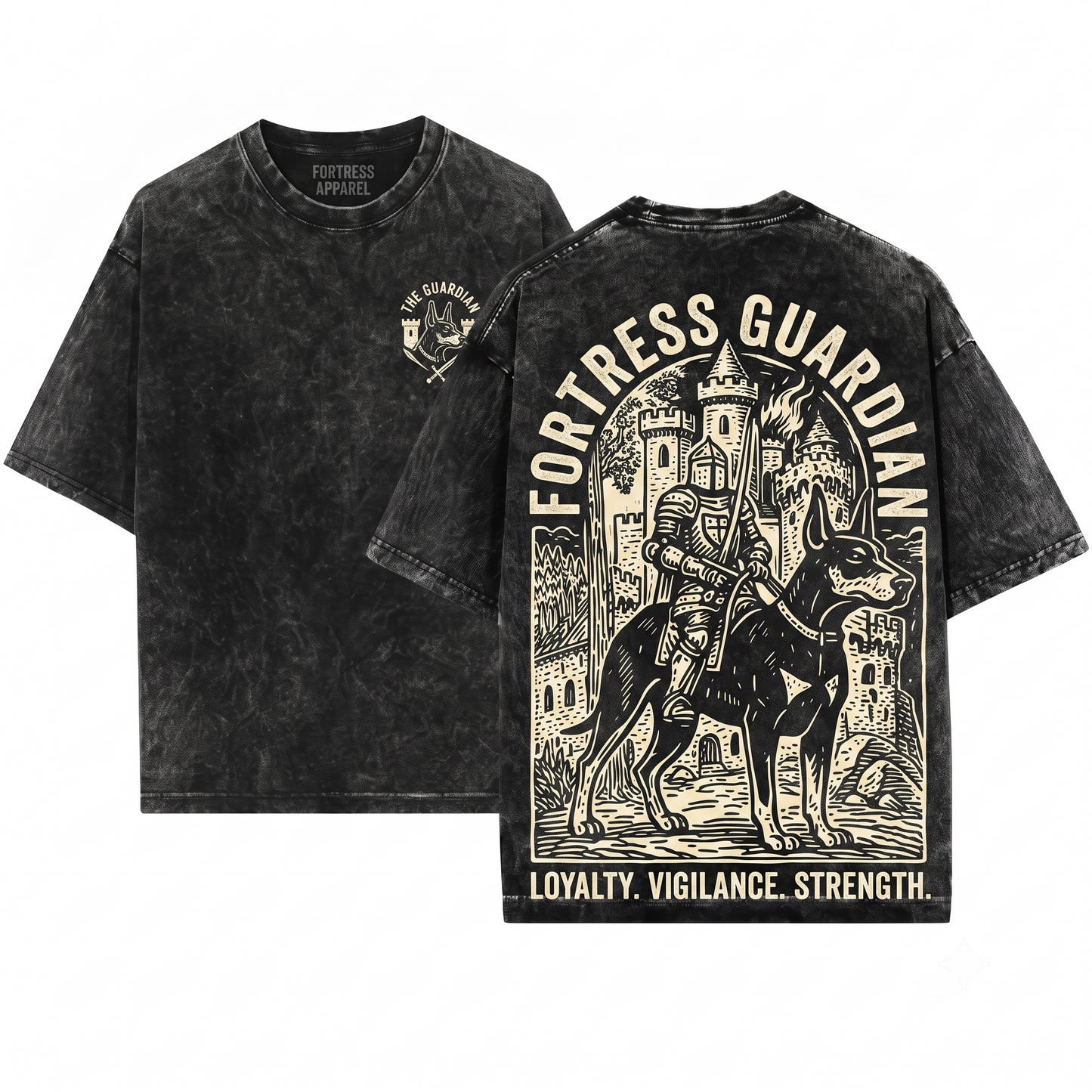 Medieval Doberman Knight Riding Snail Retro Grimdark Y2K Dog Mom Dad Meme Gift Unisex Heavyweight Garment-Dyed T-Shirt