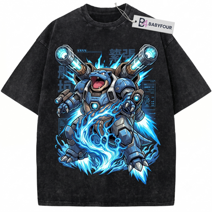 Retro Blue Shell Water Monster Graphic Tee - Vintage Aesthetic Anime Unisex T-shirt
