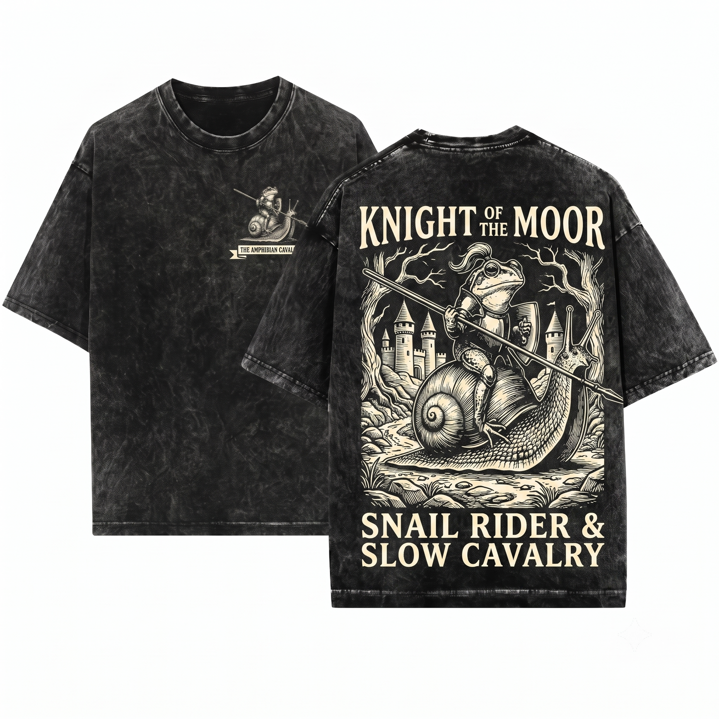 Funny Medieval Frog Knight Riding Snail Retro Grimdark Y2K Toad Lover Meme Gift Unisex Heavyweight Garment-Dyed T-Shirt