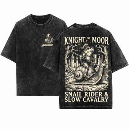 Funny Medieval Frog Knight Riding Snail Retro Grimdark Y2K Toad Lover Meme Gift Unisex Heavyweight Garment-Dyed T-Shirt