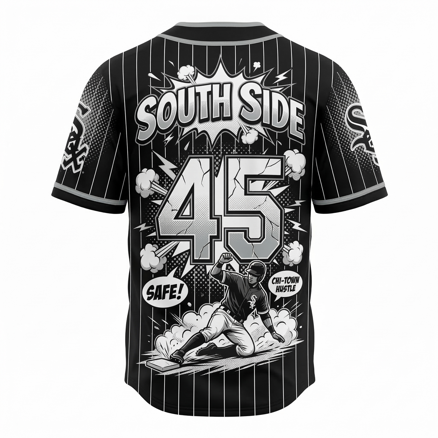 Retro South Side Baseball Jersey - Chi-Town Dynamic Comic Art Button-Down Shirt Unisex Graphic Streetwear