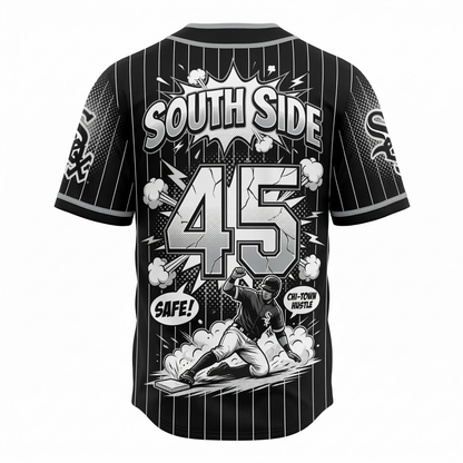 Retro South Side Baseball Jersey - Chi-Town Dynamic Comic Art Button-Down Shirt Unisex Graphic Streetwear
