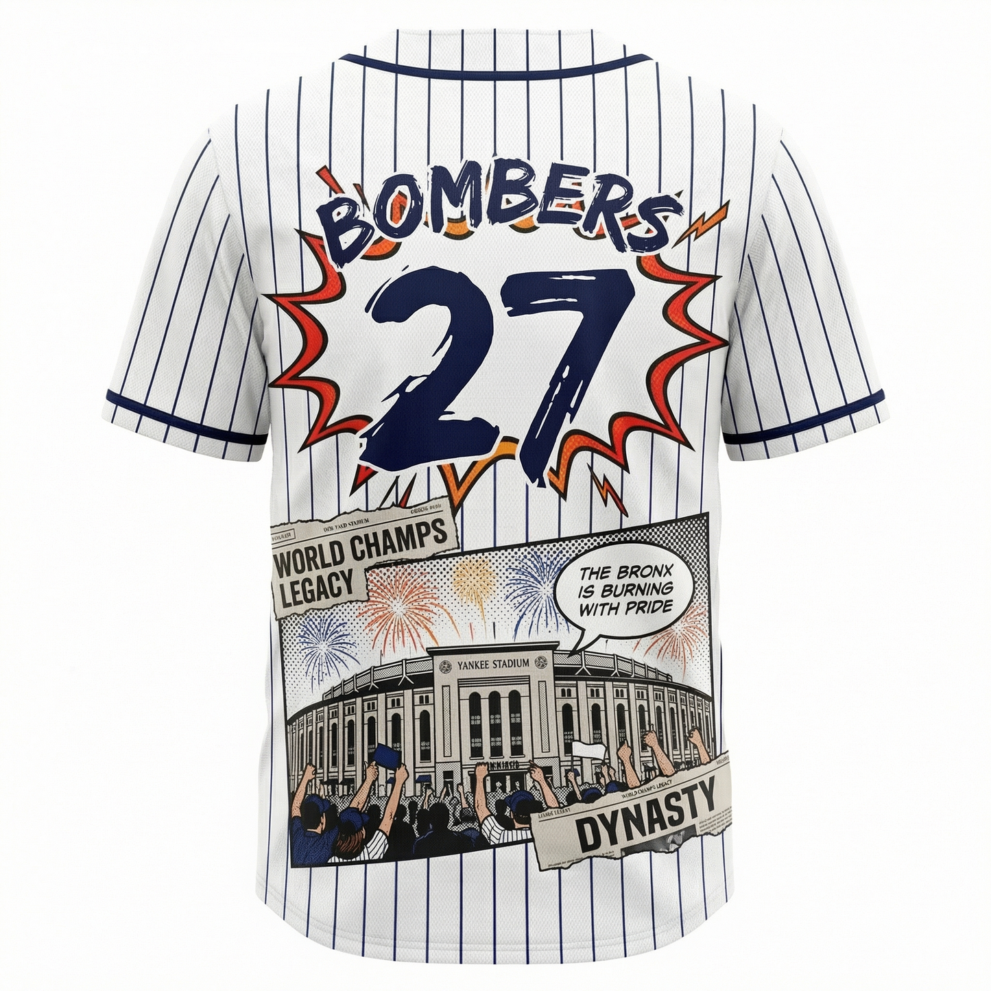 Unisex Bronx Baseball Heritage Comic Graphic Button-Up Jersey - Pinstripe Streetwear AOP