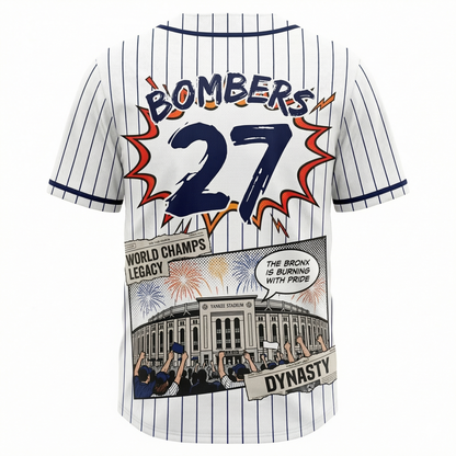 Unisex Bronx Baseball Heritage Comic Graphic Button-Up Jersey - Pinstripe Streetwear AOP