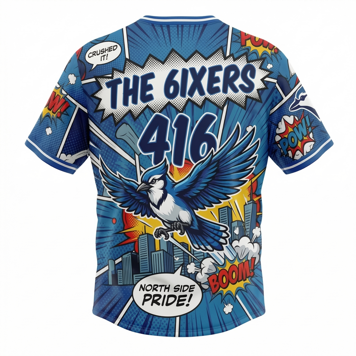 Toronto Blue Baseball Comic Style Button-Up Jersey - Satirical Northern Birds Fan Apparel - All-Over Print V-Neck Shirt