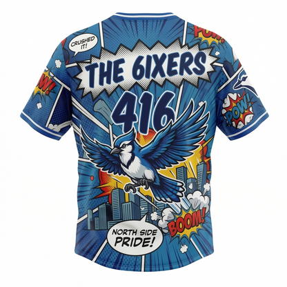 Toronto Blue Baseball Comic Style Button-Up Jersey - Satirical Northern Birds Fan Apparel - All-Over Print V-Neck Shirt