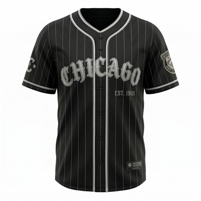 South Side Chicago Baseball Heritage Jersey - Pro-Grade Performance Mesh Button-Up - Black & Silver Vintage Edition - Unisex Athletic Fit