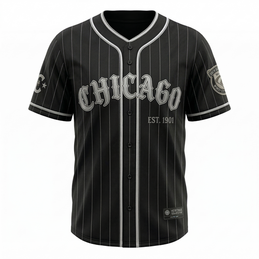 South Side Chicago Baseball Heritage Jersey - Pro-Grade Performance Mesh Button-Up - Black & Silver Vintage Edition - Unisex Athletic Fit